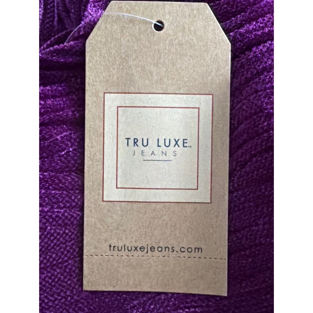 Tru Luxe Crinkle Velvet Top Round Neck with Bow Tie in Plum Women's Medium NEW - Picture 7 of 11